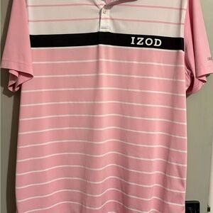 Izod Men's Polo Shirt in Pink and White Stripes Breast cancer awareness